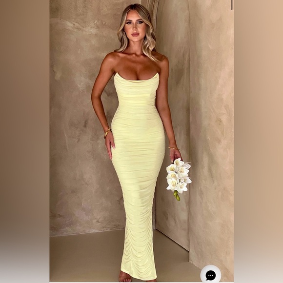 Babyboo Fashion Dresses & Skirts - BABYBOO butter Yellow Ruched Maxi Dress. Size Medium NEW WITH TAGS